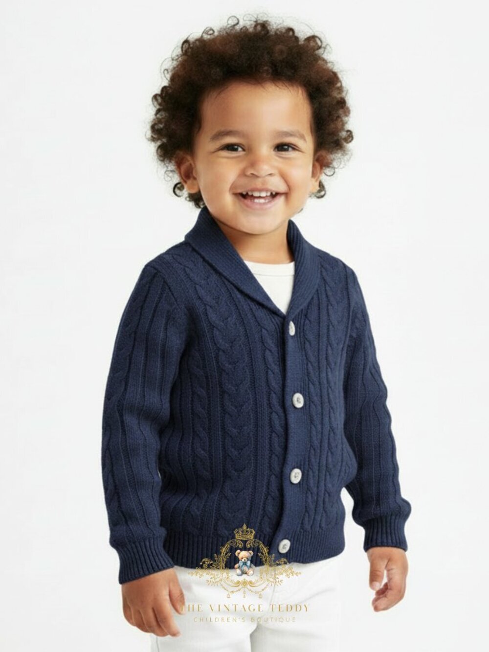 NWT Cute Boys Knitted Sweater Comfy & Warm Long Sleeve Button Down Navy 2T